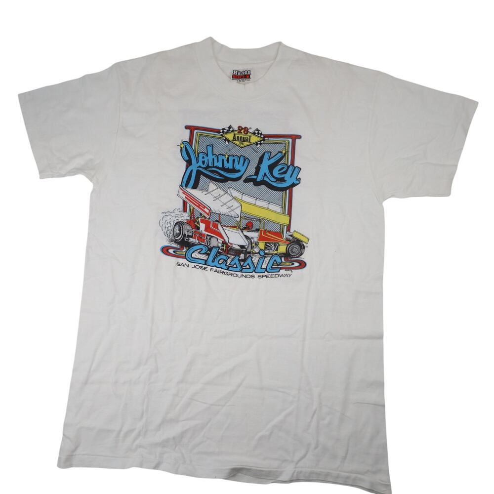 Vintage 80sJohnny Key Classic Sprint Car Racing Graphic T Shirt